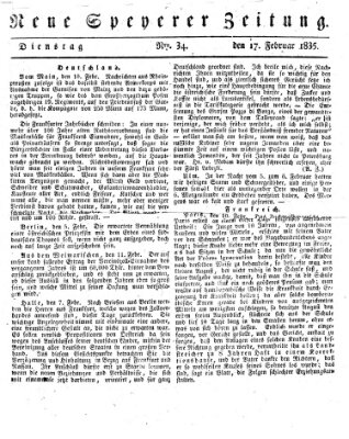 Neue Speyerer Zeitung Dienstag 17. Februar 1835