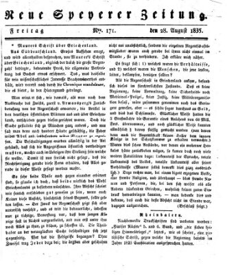 Neue Speyerer Zeitung Freitag 28. August 1835