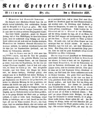 Neue Speyerer Zeitung Mittwoch 9. September 1835