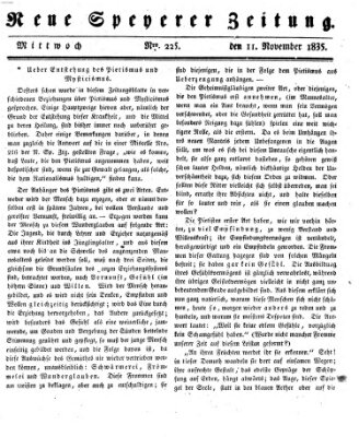 Neue Speyerer Zeitung Mittwoch 11. November 1835