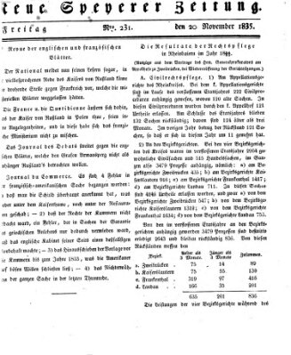 Neue Speyerer Zeitung Freitag 20. November 1835