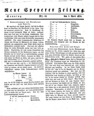 Neue Speyerer Zeitung Sonntag 3. April 1836