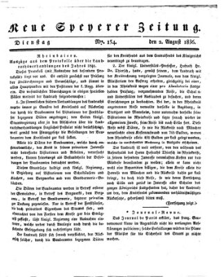 Neue Speyerer Zeitung Dienstag 2. August 1836
