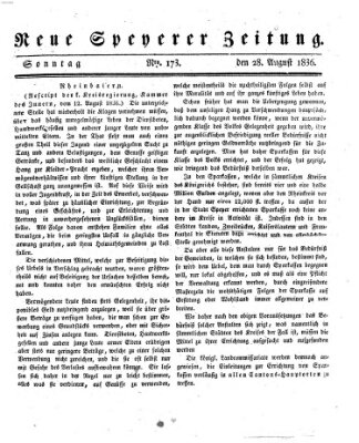 Neue Speyerer Zeitung Sonntag 28. August 1836
