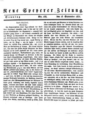 Neue Speyerer Zeitung Sonntag 18. September 1836