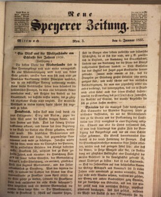 Neue Speyerer Zeitung Mittwoch 4. Januar 1837
