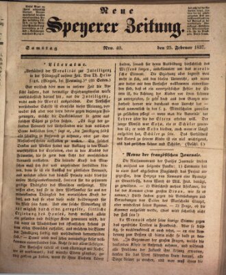 Neue Speyerer Zeitung Samstag 25. Februar 1837