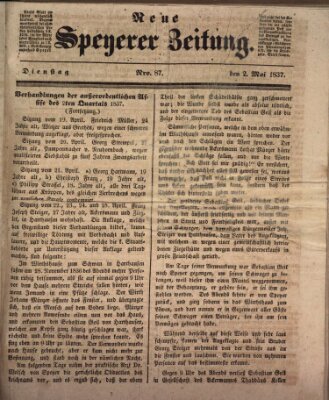 Neue Speyerer Zeitung Dienstag 2. Mai 1837