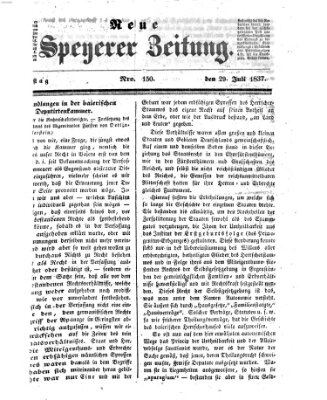 Neue Speyerer Zeitung Samstag 29. Juli 1837