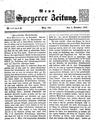 Neue Speyerer Zeitung Mittwoch 4. Oktober 1837