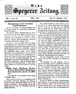Neue Speyerer Zeitung Mittwoch 18. Oktober 1837