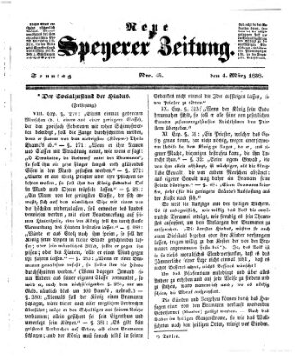 Neue Speyerer Zeitung Sonntag 4. März 1838