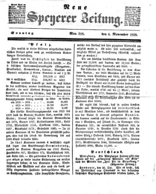 Neue Speyerer Zeitung Sonntag 4. November 1838