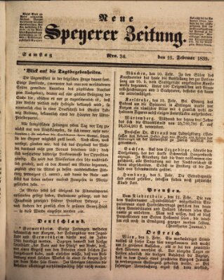 Neue Speyerer Zeitung Samstag 16. Februar 1839