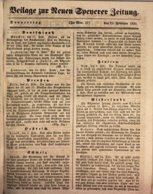 Neue Speyerer Zeitung Donnerstag 21. Februar 1839