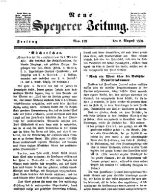 Neue Speyerer Zeitung Freitag 2. August 1839