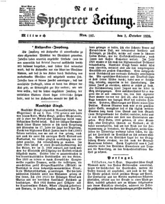 Neue Speyerer Zeitung Mittwoch 2. Oktober 1839