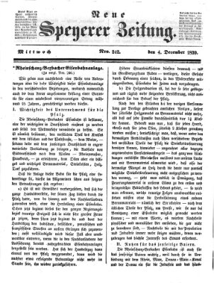 Neue Speyerer Zeitung Mittwoch 4. Dezember 1839