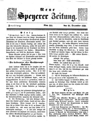 Neue Speyerer Zeitung Freitag 20. Dezember 1839