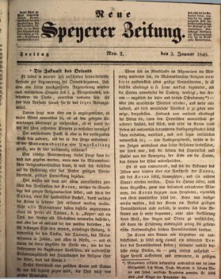 Neue Speyerer Zeitung Freitag 3. Januar 1840