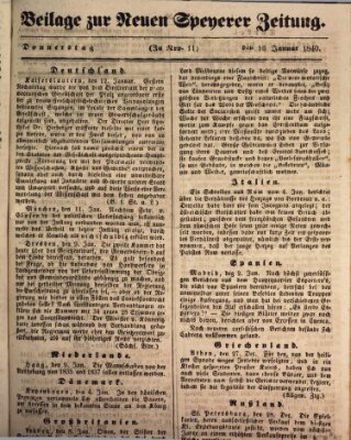 Neue Speyerer Zeitung Donnerstag 16. Januar 1840
