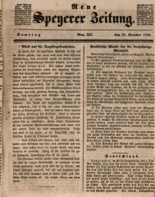 Neue Speyerer Zeitung Samstag 10. Oktober 1840