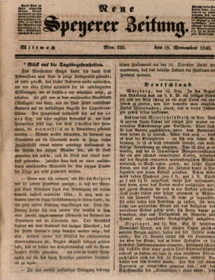 Neue Speyerer Zeitung Mittwoch 18. November 1840