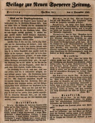 Neue Speyerer Zeitung Freitag 4. Dezember 1840