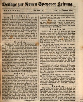 Neue Speyerer Zeitung Donnerstag 14. Januar 1841