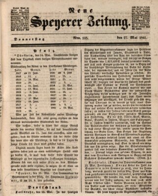 Neue Speyerer Zeitung Donnerstag 27. Mai 1841