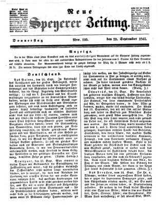 Neue Speyerer Zeitung Donnerstag 29. September 1842
