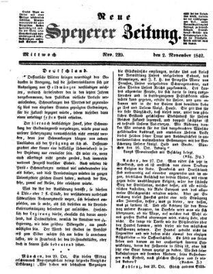 Neue Speyerer Zeitung Mittwoch 2. November 1842