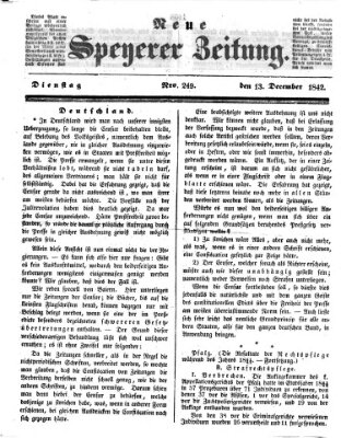 Neue Speyerer Zeitung Dienstag 13. Dezember 1842