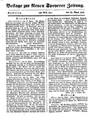 Neue Speyerer Zeitung Samstag 22. April 1843