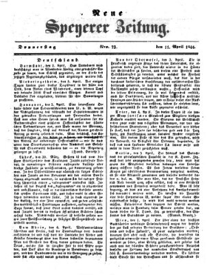 Neue Speyerer Zeitung Donnerstag 11. April 1844