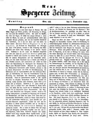Neue Speyerer Zeitung Samstag 7. September 1844