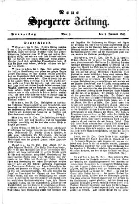 Neue Speyerer Zeitung Donnerstag 3. Januar 1850