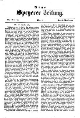 Neue Speyerer Zeitung Mittwoch 17. April 1850