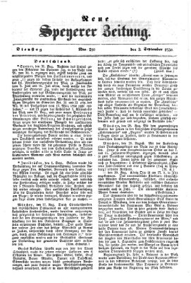 Neue Speyerer Zeitung Dienstag 3. September 1850