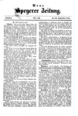 Neue Speyerer Zeitung Samstag 20. September 1851