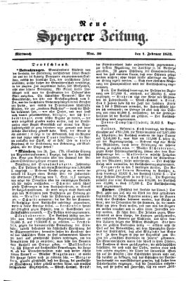 Neue Speyerer Zeitung Mittwoch 4. Februar 1852