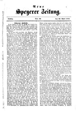 Neue Speyerer Zeitung Dienstag 20. April 1852