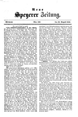 Neue Speyerer Zeitung Mittwoch 18. August 1852