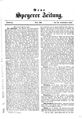 Neue Speyerer Zeitung Sonntag 19. September 1852