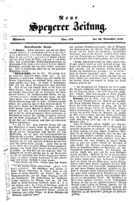 Neue Speyerer Zeitung Mittwoch 10. November 1852