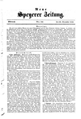 Neue Speyerer Zeitung Mittwoch 29. Dezember 1852