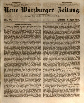 Neue Würzburger Zeitung Mittwoch 1. April 1840