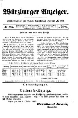 Würzburger Anzeiger (Neue Würzburger Zeitung) Dienstag 11. Oktober 1853