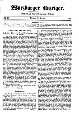 Würzburger Anzeiger (Neue Würzburger Zeitung) Dienstag 20. Februar 1855
