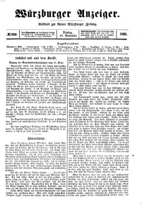Würzburger Anzeiger (Neue Würzburger Zeitung) Dienstag 18. September 1855